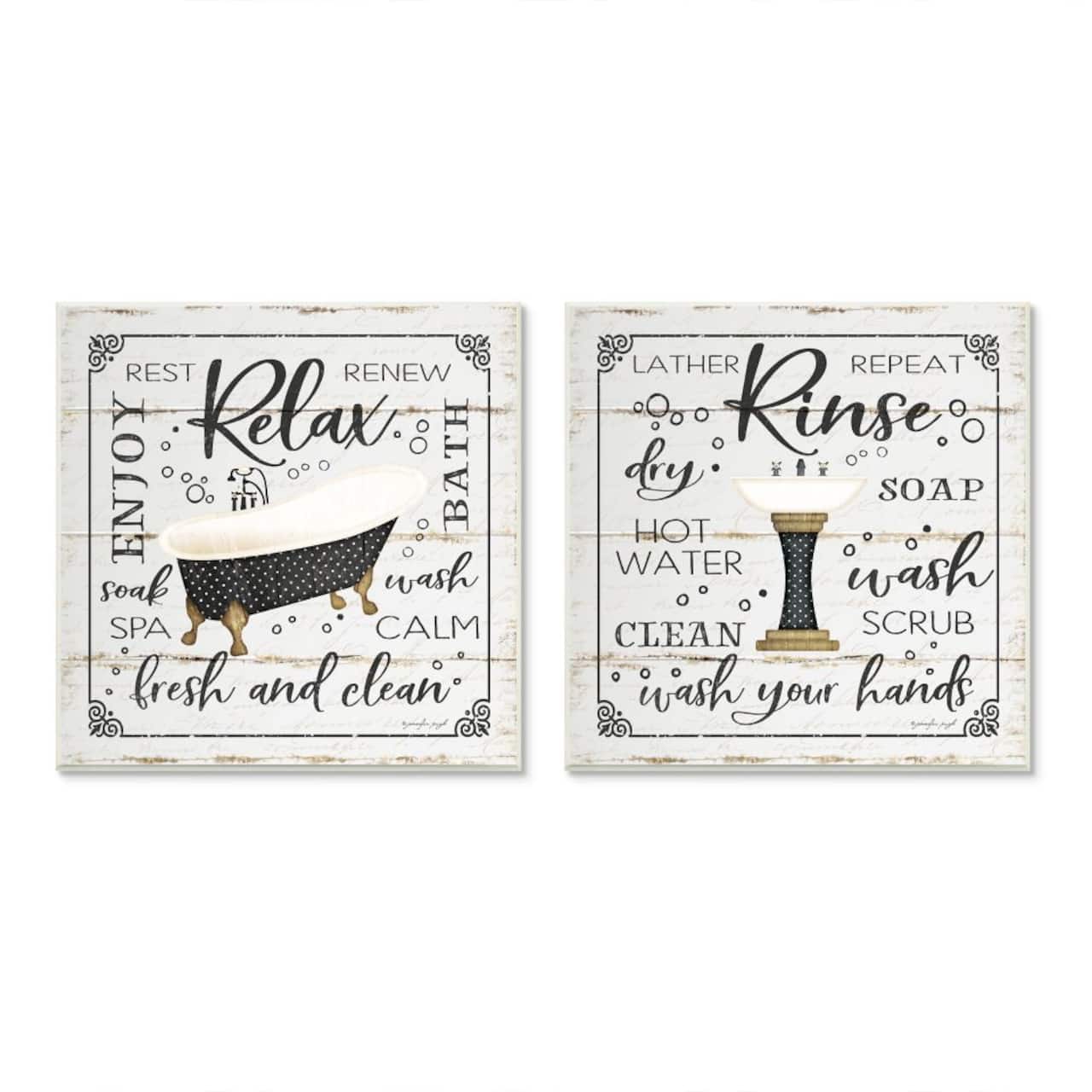 Stupell Industries Chic Bathroom Bath and Sink Cleanliness Phrases Wood Wall Plaque